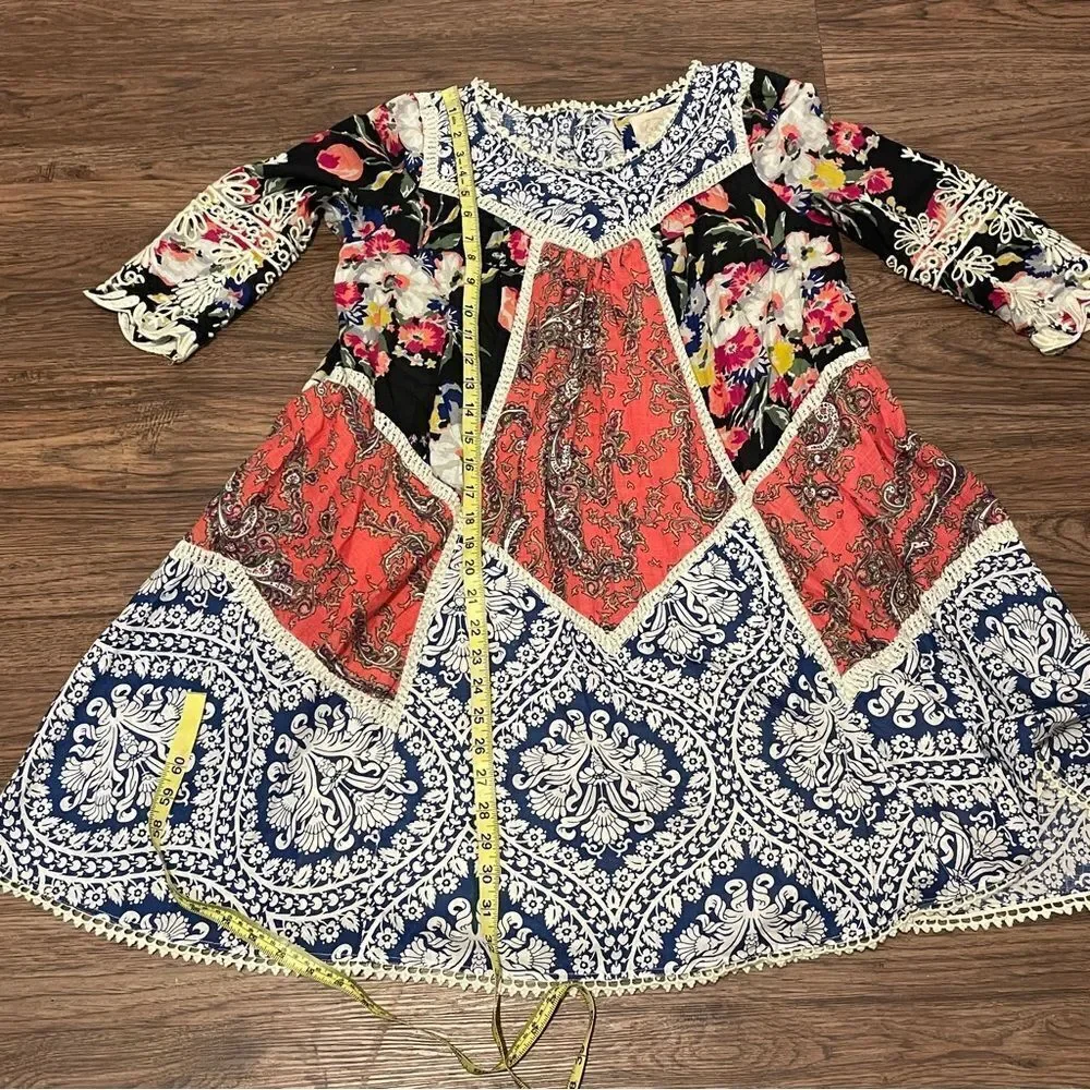Anthropologie Inez Swing Dress by Vanessa Virginia Patchwork Multicolor Size 2